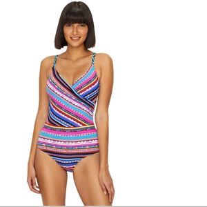 Anne Cole Signature Retro Braid Stripe One Piece Swimsuit Sz 8